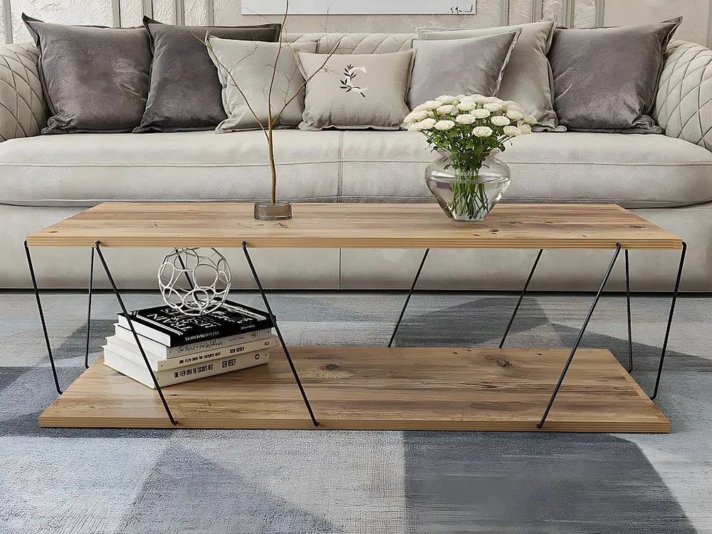 Relógio Decorativo Moderno Mesa de centro com 1 prateleira - Cor: integral e preto - DELORY