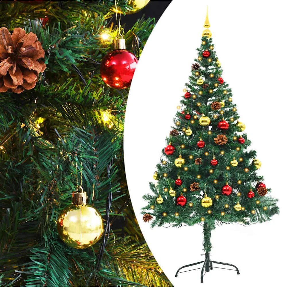 Planta de Parede Artificial Árvore de Natal artificial pré-iluminada + enfeites 150cm verde