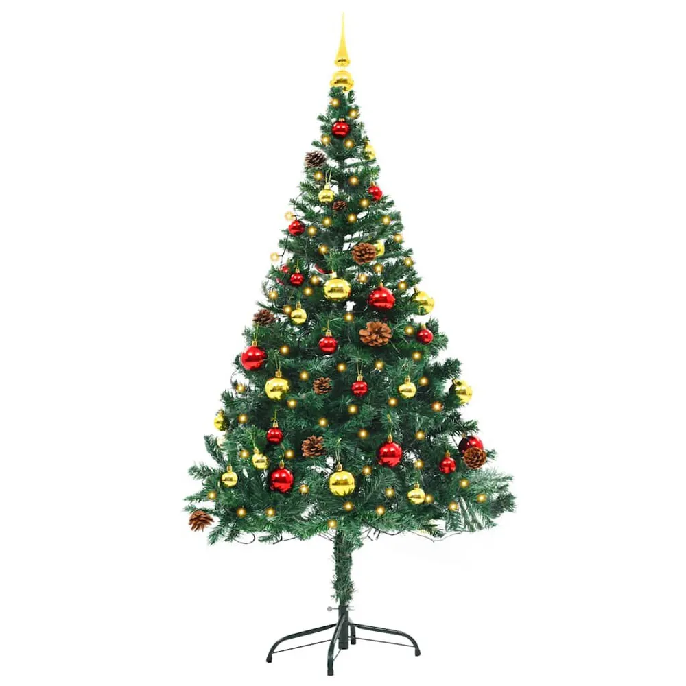 Planta de Parede Artificial Árvore de Natal artificial pré-iluminada + enfeites 150cm verde