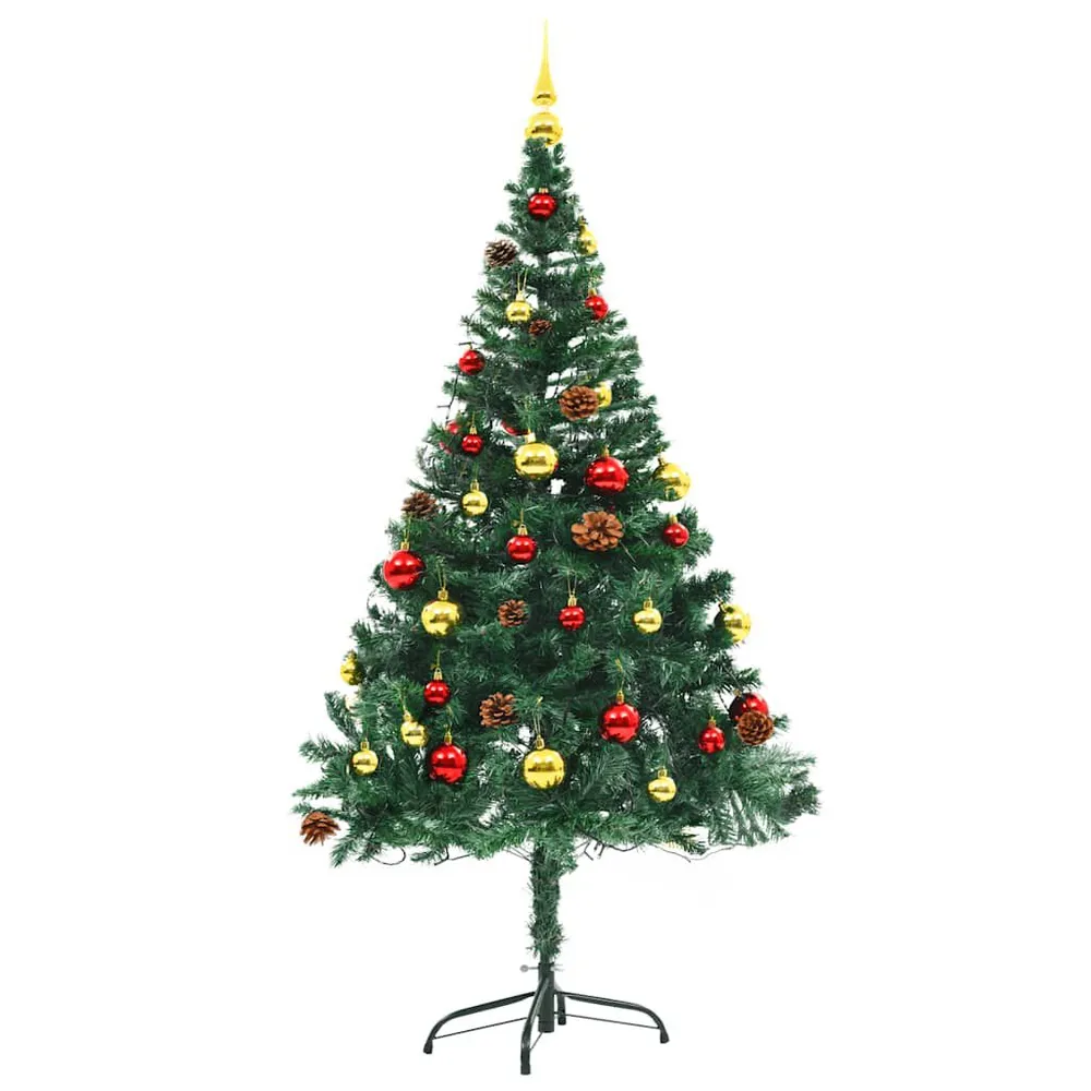 Planta de Parede Artificial Árvore de Natal artificial pré-iluminada + enfeites 150cm verde