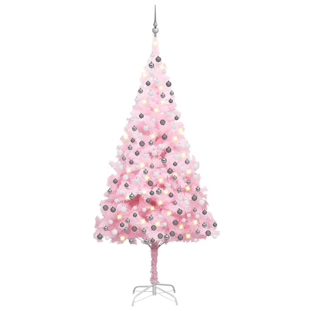 Árvore Natal artificial pré-iluminada com bolas PVC rosa para Mesa de Centro