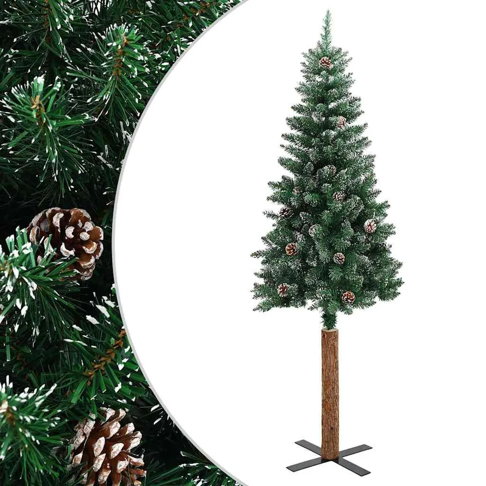 Árvore de Natal fina madeira genuína e neve branca 210 cm verde Ideal para Decoração de Casa