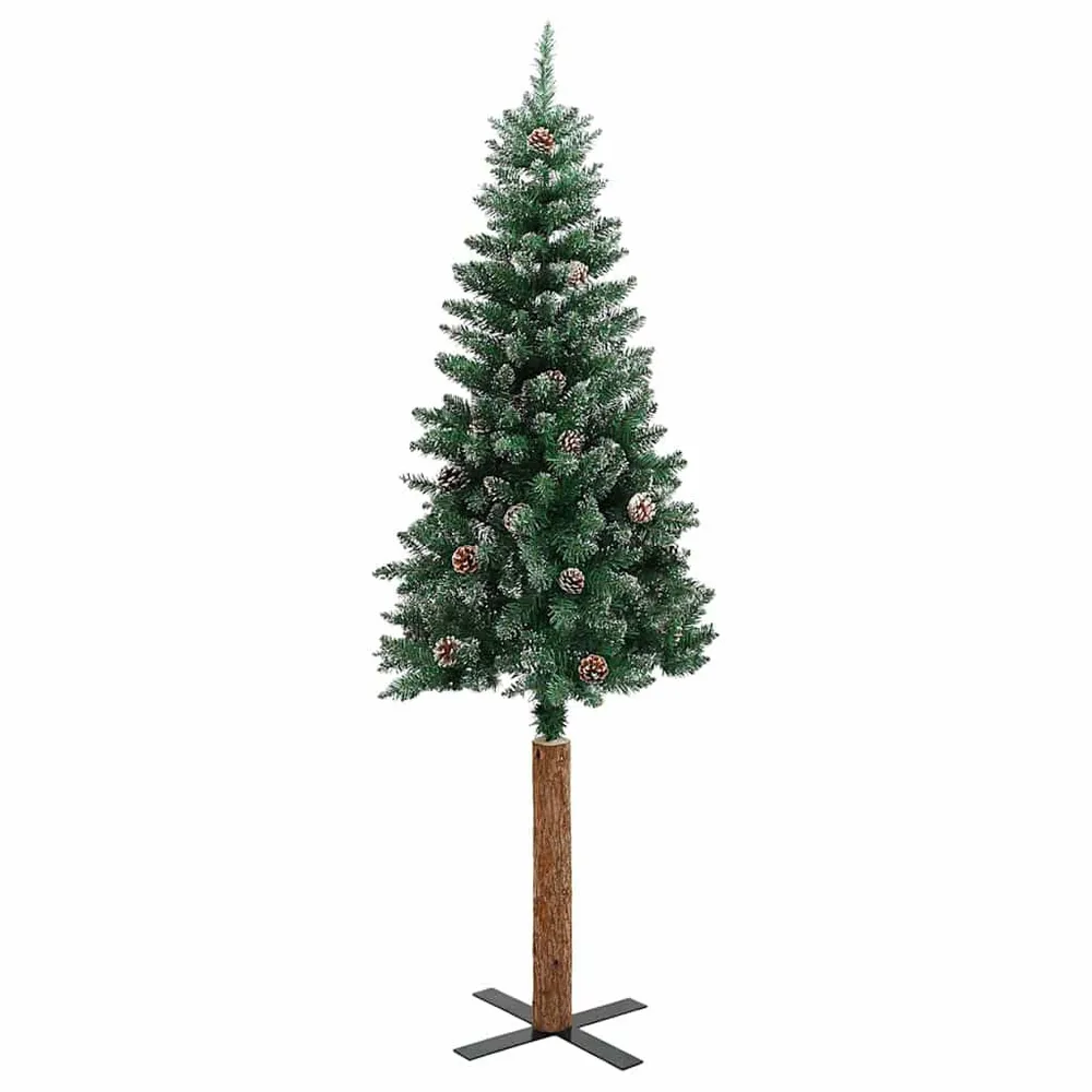 Árvore de Natal fina madeira genuína e neve branca 210 cm verde Ideal para Decoração de Casa