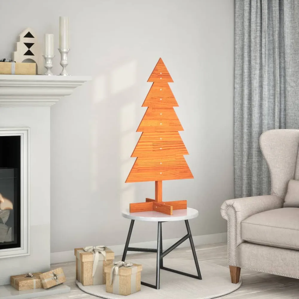 Árvore de Natal decorativa 100 cm pinho maciço castanho-mel com Luzes LED Brancas Quentes