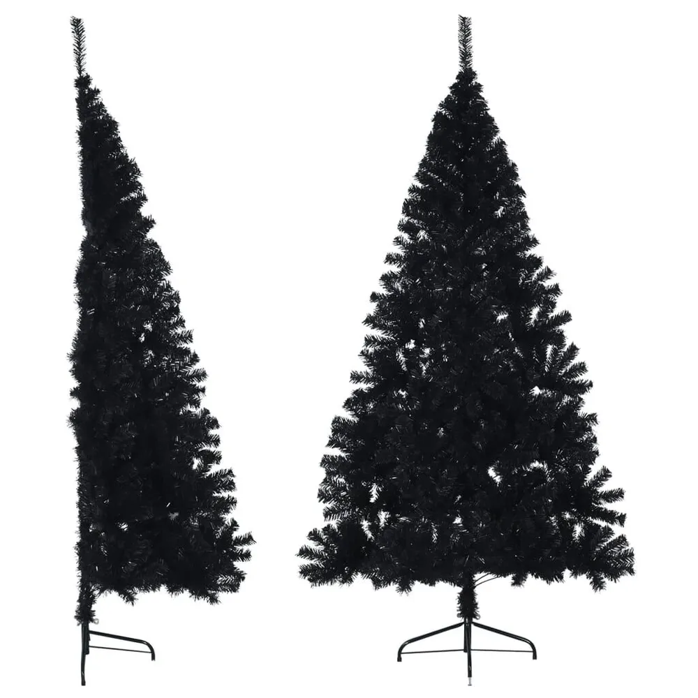 Meia árvore de Natal artificial com suporte 240 cm PVC preto vidaXL