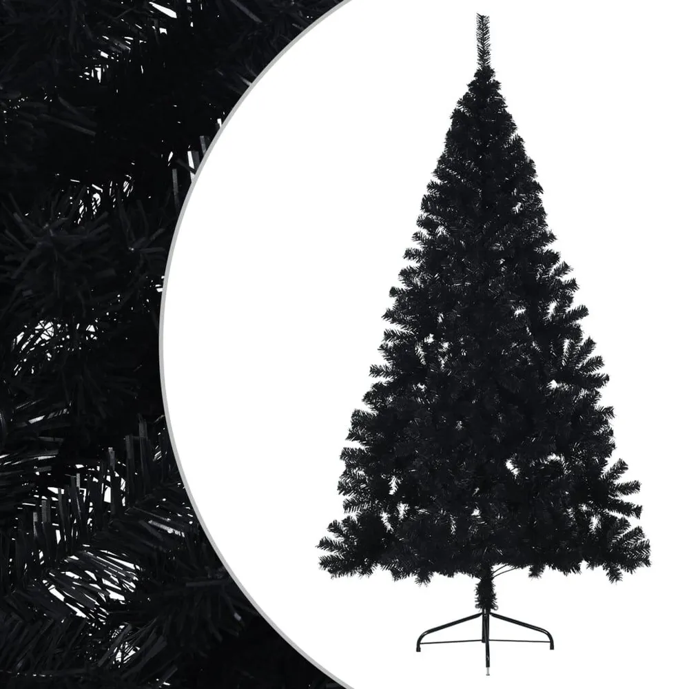 Meia árvore de Natal artificial com suporte 240 cm PVC preto vidaXL