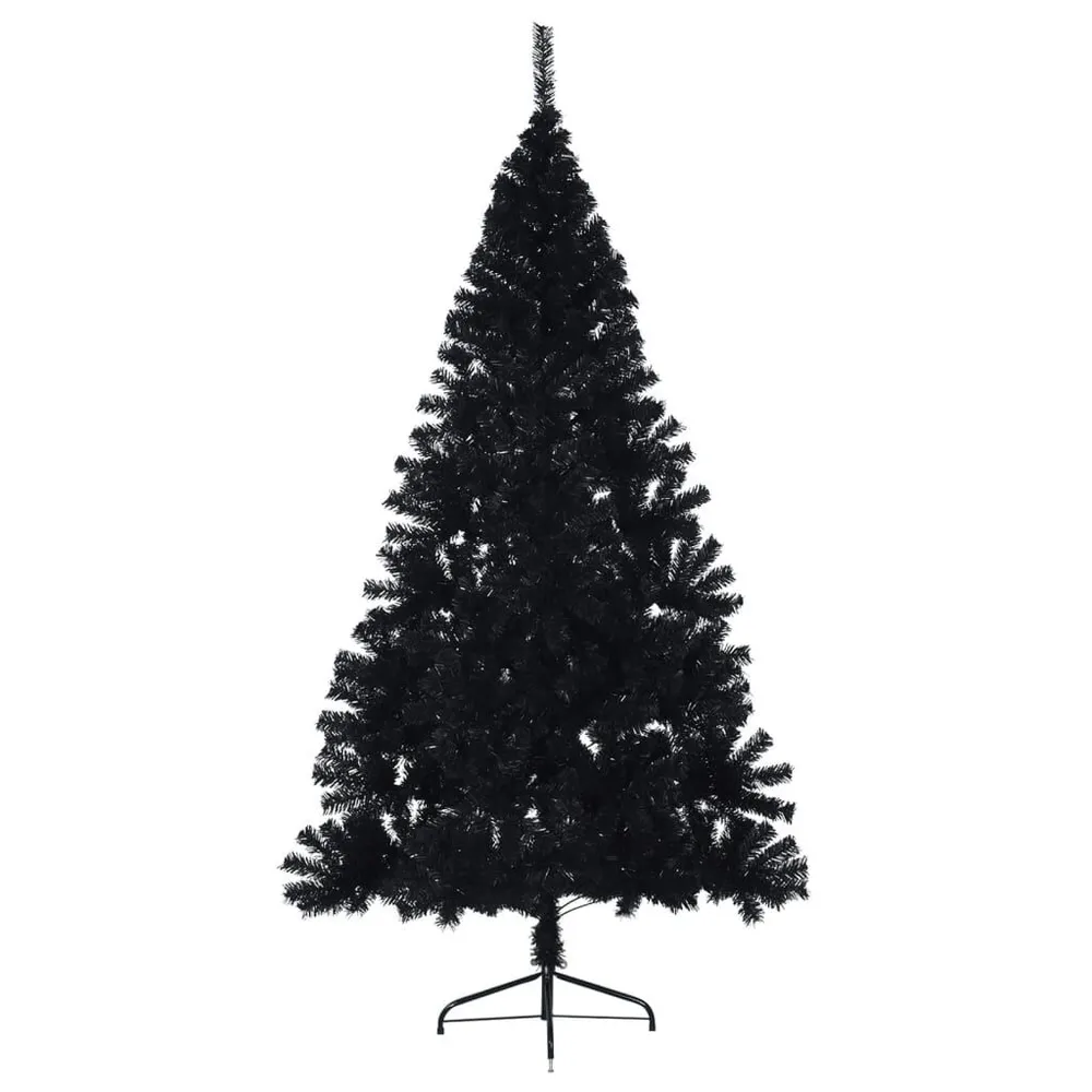 Meia árvore de Natal artificial com suporte 240 cm PVC preto vidaXL