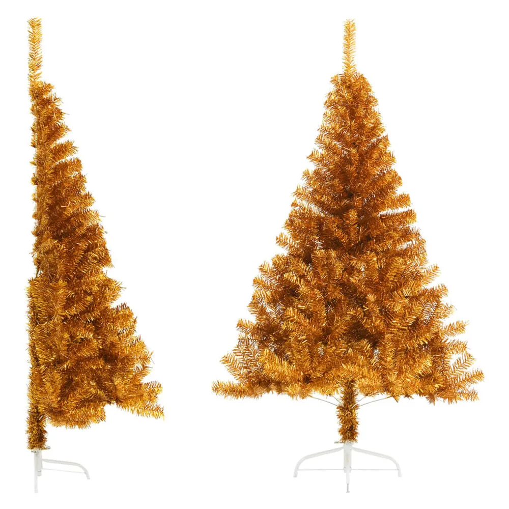 Meia árvore de Natal artificial com suporte 180 cm PET dourado vidaXL