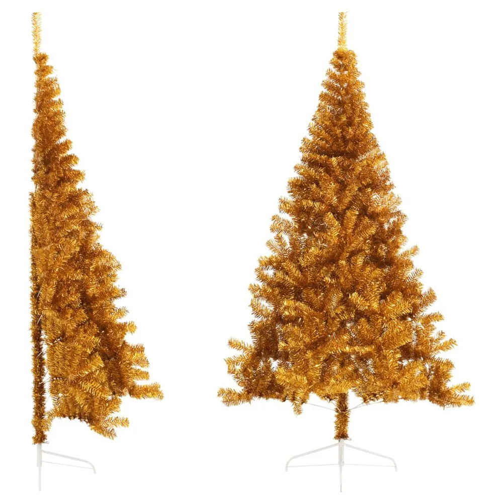 Meia árvore de Natal artificial com suporte 210 cm PET dourado vidaXL