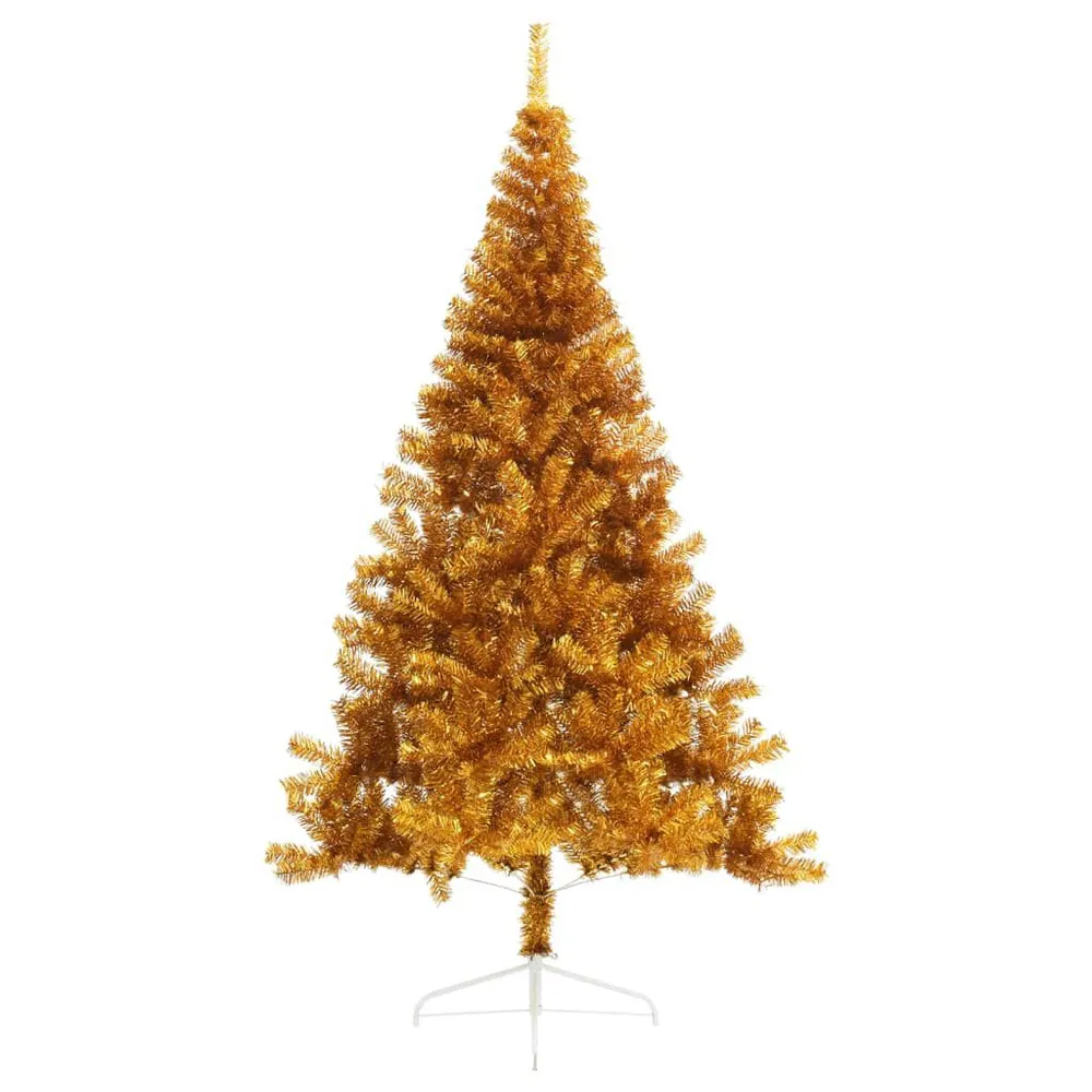 Meia árvore de Natal artificial com suporte 210 cm PET dourado vidaXL