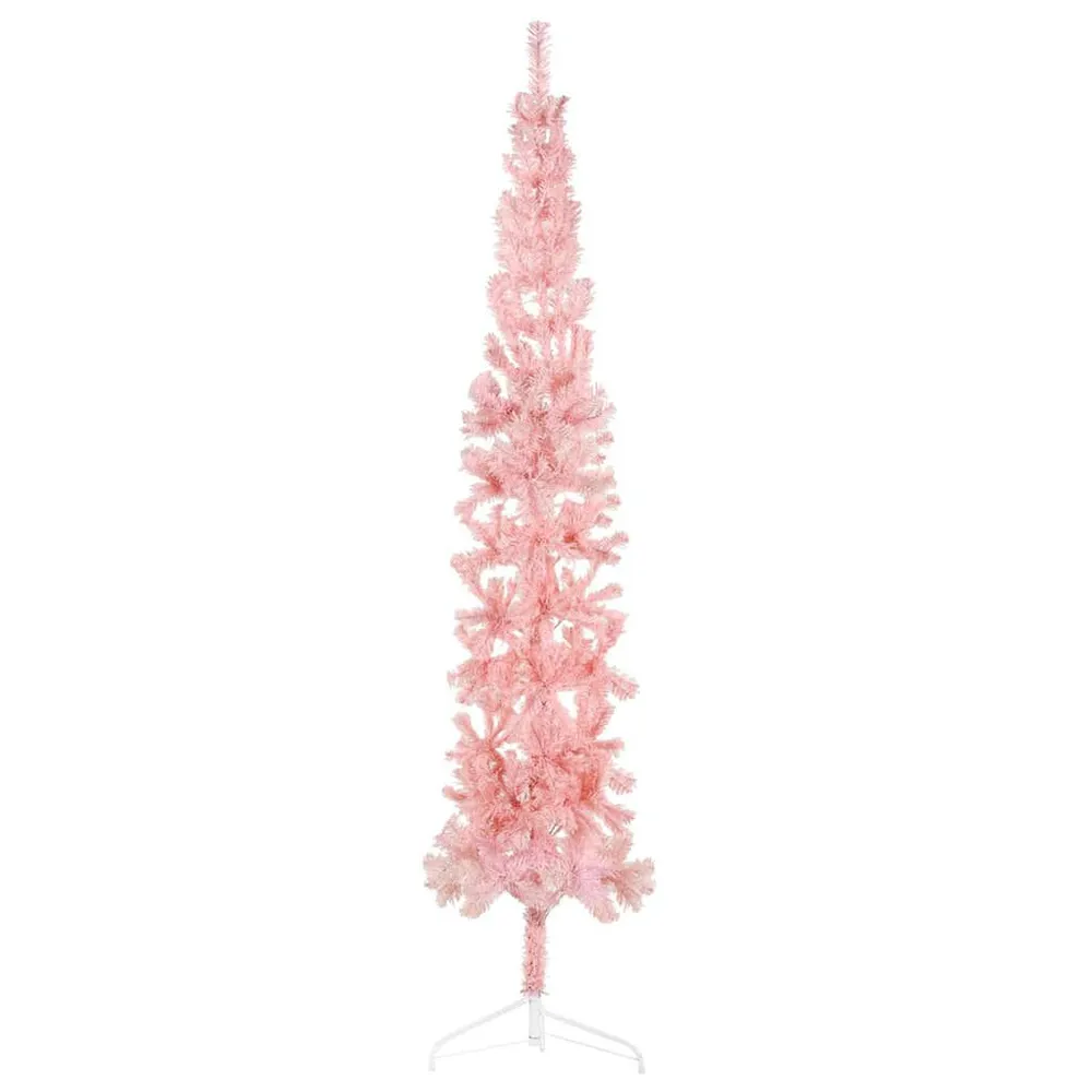 Meia árvore de Natal fina com suporte 210 cm rosa vidaXL