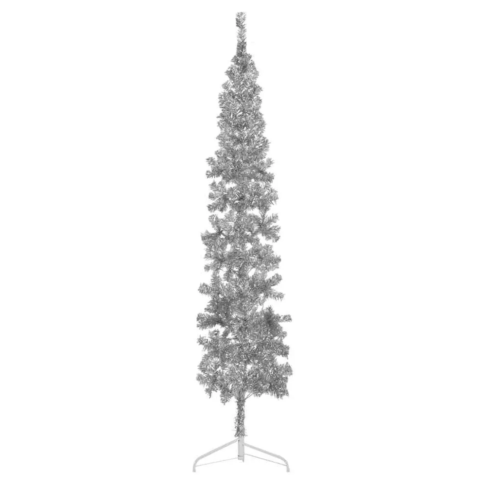 Meia árvore de Natal fina com suporte 210 cm prateado vidaXL