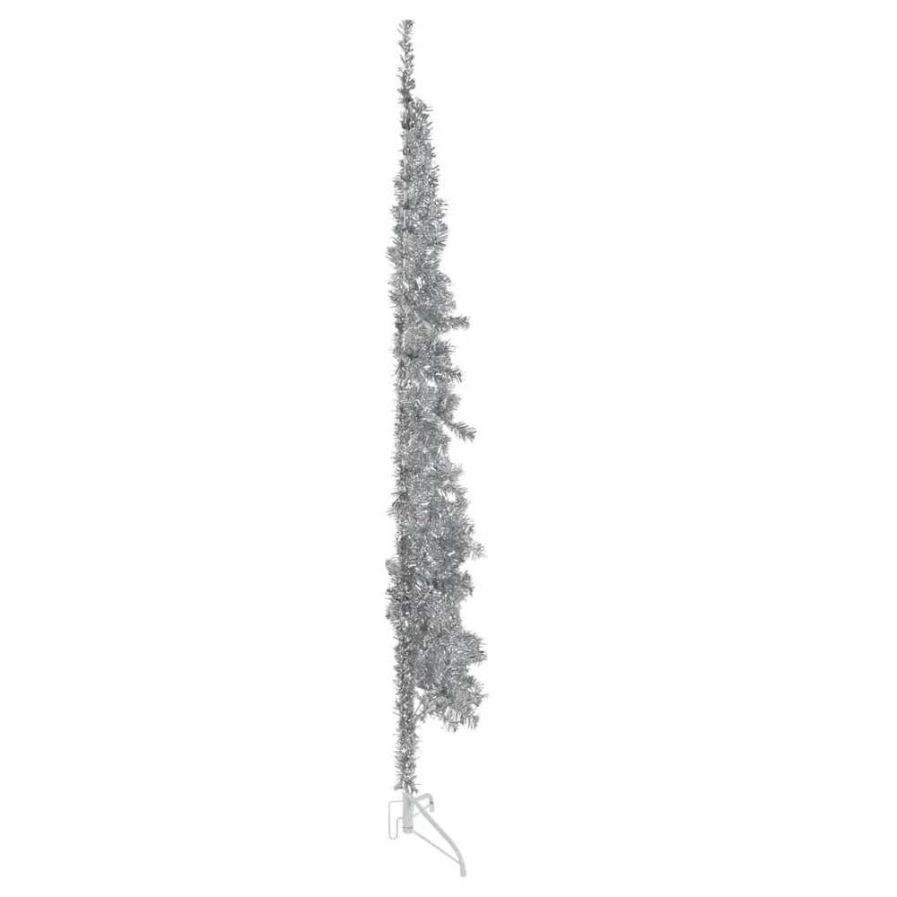 Meia árvore de Natal fina com suporte 210 cm prateado vidaXL