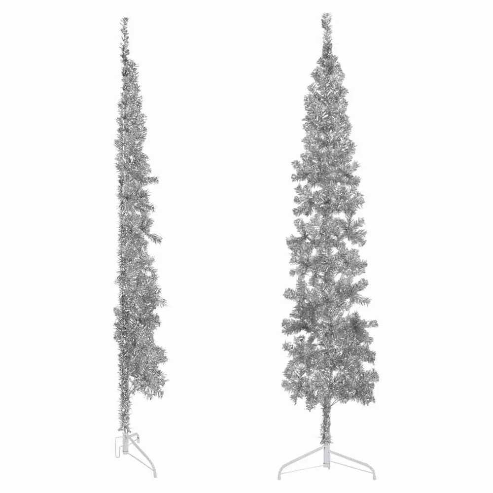 Meia árvore de Natal fina com suporte 210 cm prateado vidaXL