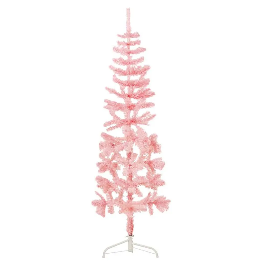 Meia árvore de Natal fina com suporte 180 cm rosa vidaXL