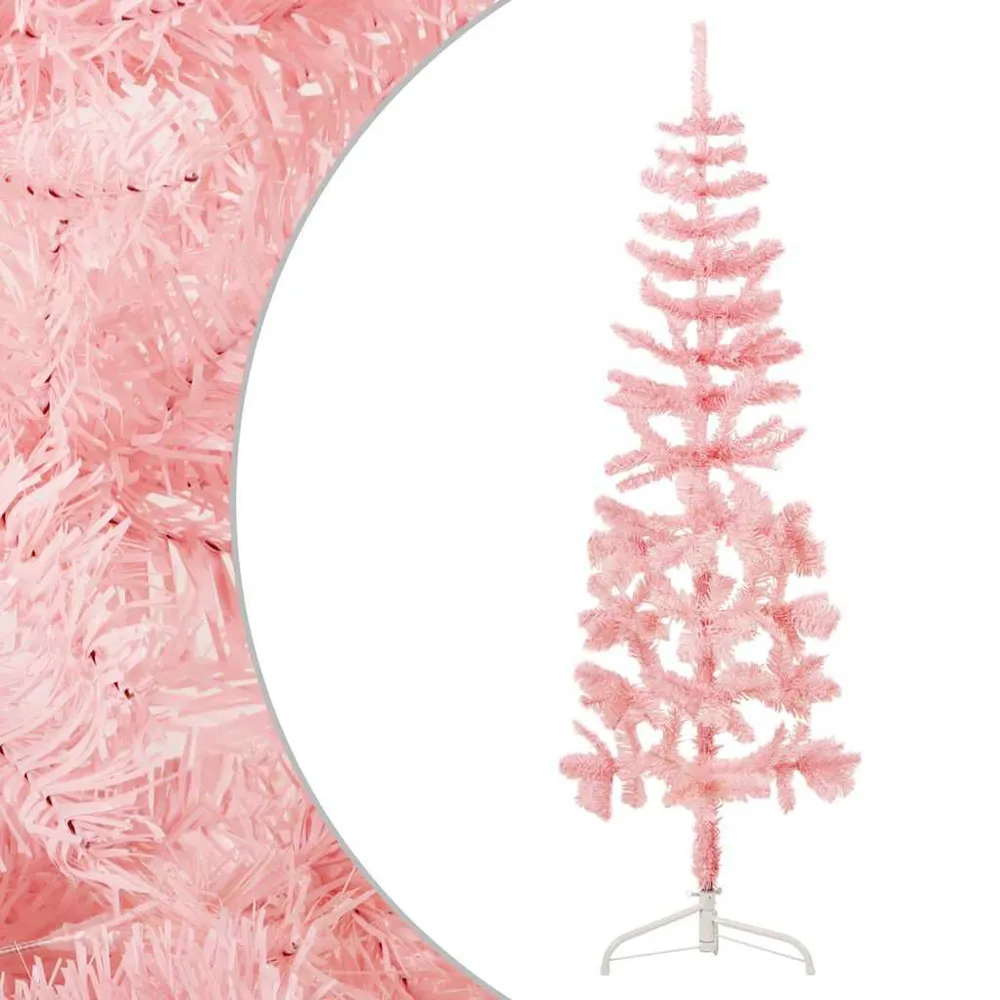 Meia árvore de Natal fina com suporte 180 cm rosa vidaXL