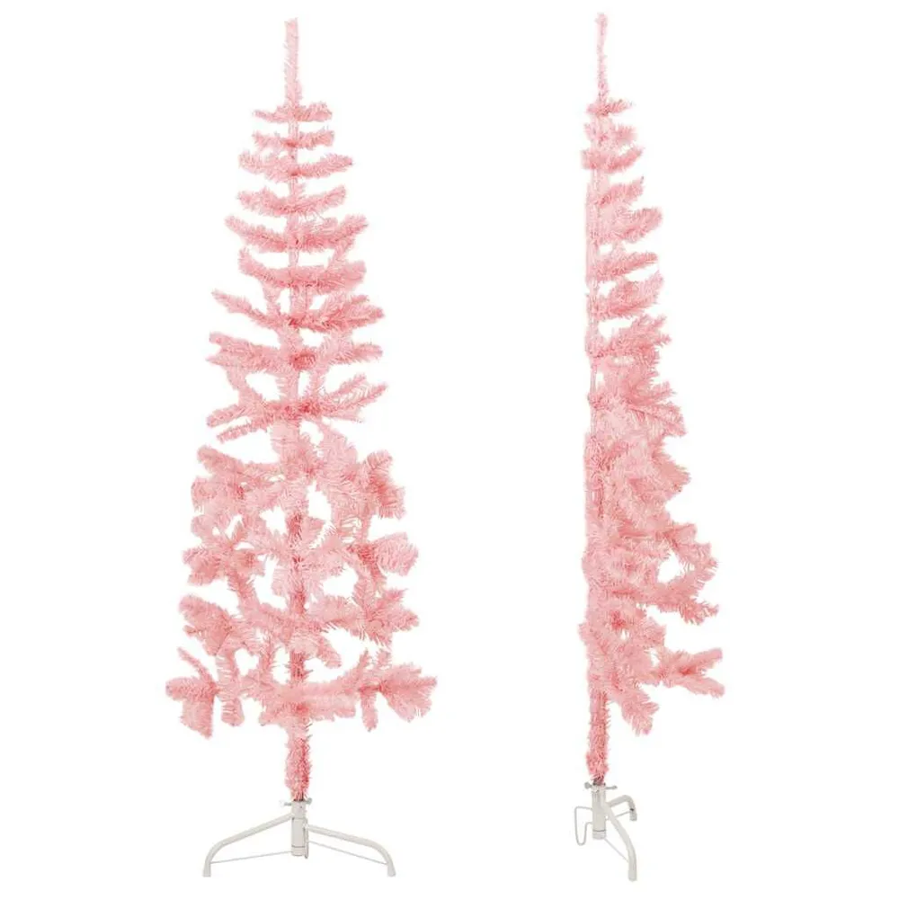 Meia árvore de Natal fina com suporte 180 cm rosa vidaXL