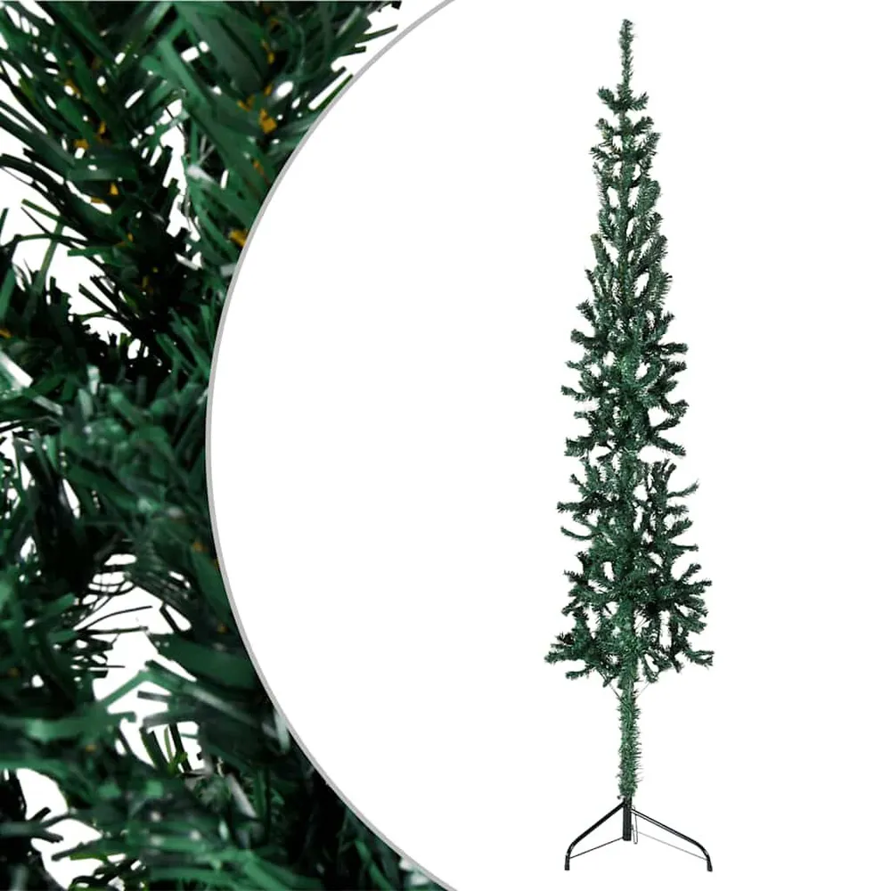 Meia árvore de Natal fina com suporte 120 cm verde vidaXL