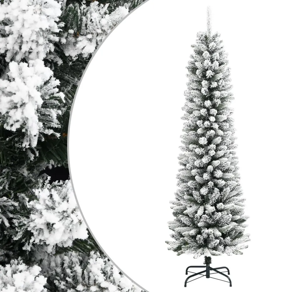 Árvore de Natal artificial fina com neve PVC e PE 210 cm vidaXL