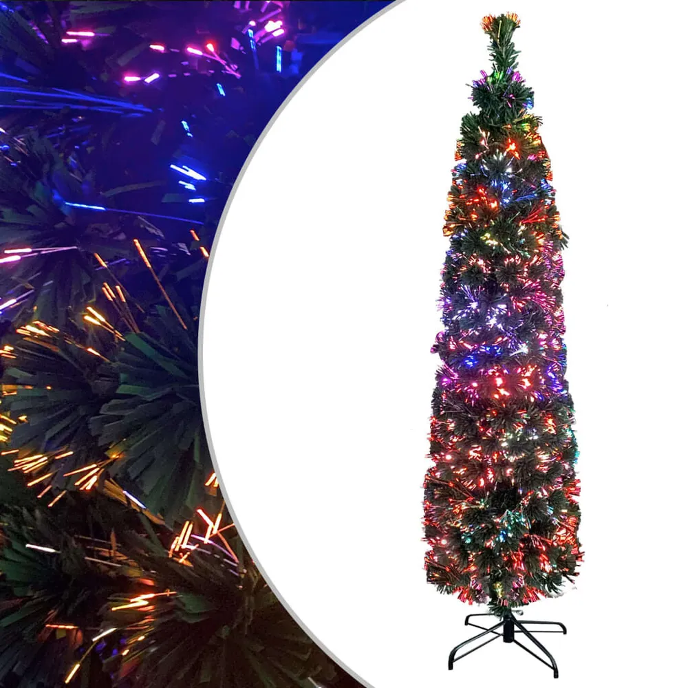 Árvore de Natal artificial fina com suporte 180 cm fibra ótica vidaXL