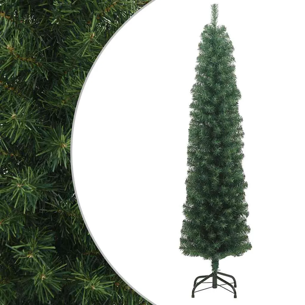 Árvore de Natal artificial fina com suporte 210 cm PVC verde vidaXL