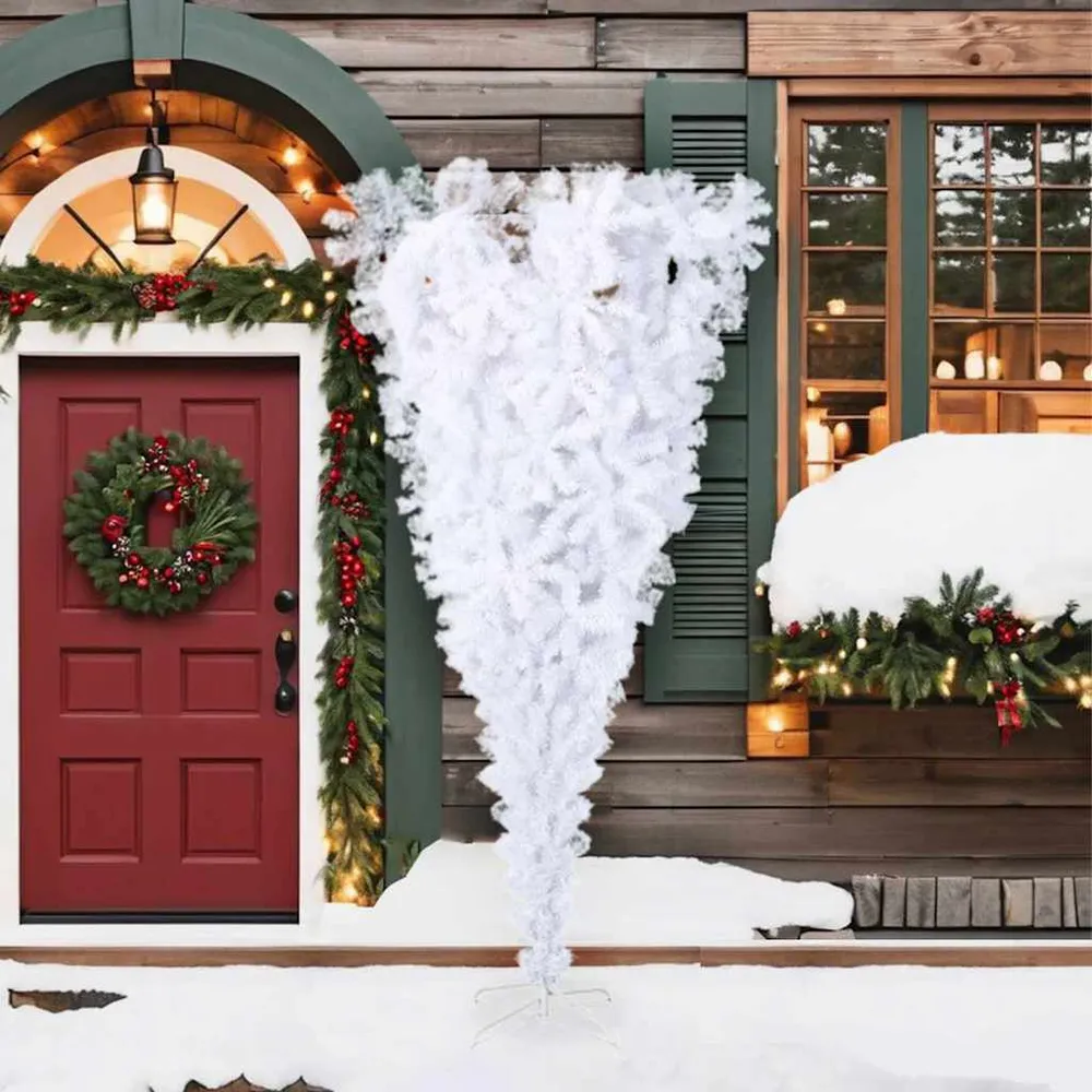 Árvore de Natal artificial invertida com suporte 210 cm branco vidaXL