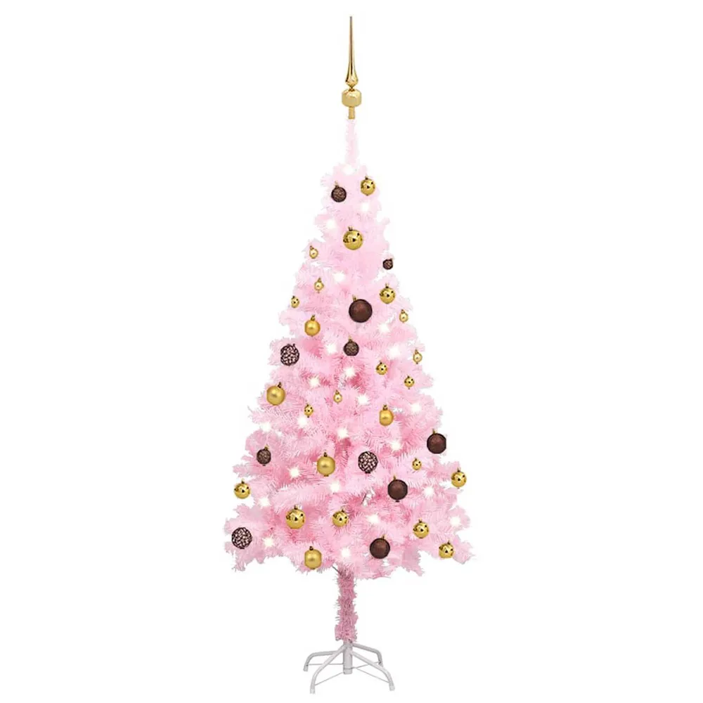 Árvore Natal artificial pré-iluminada com bolas PVC rosa vidaXL