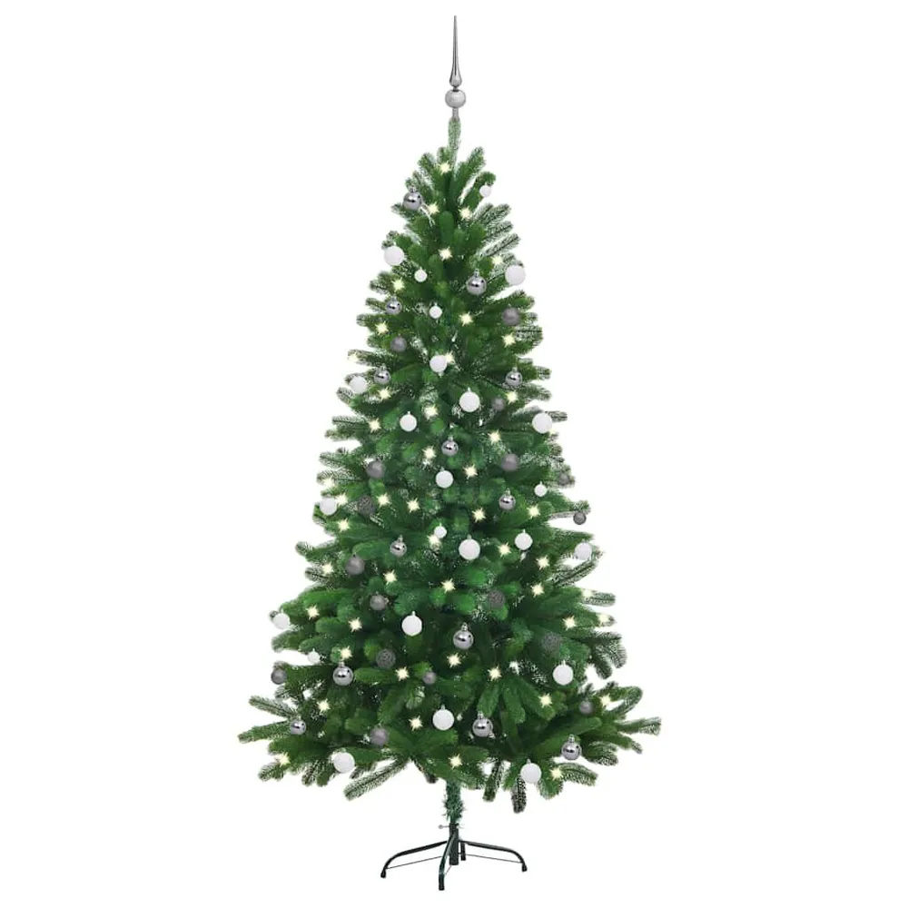 Árvore Natal artificial pré-iluminada com bolas 180 cm verde vidaXL