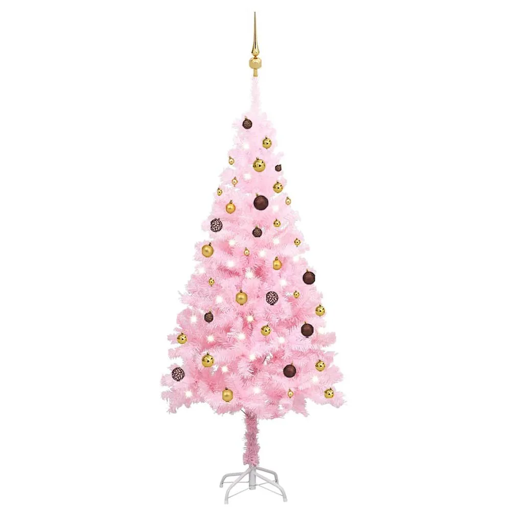 Árvore Natal artificial pré-iluminada com bolas PVC rosa vidaXL