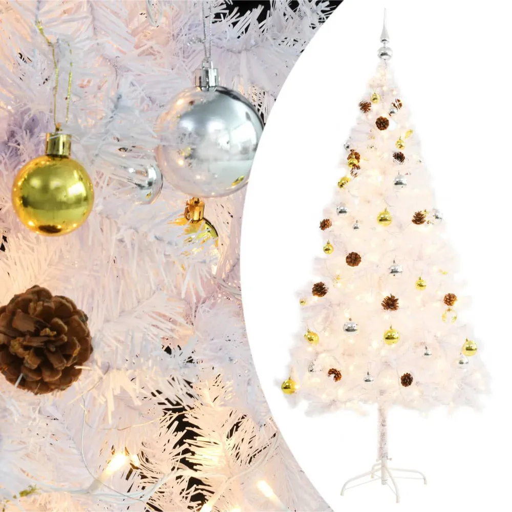 Árvore de Natal artificial pré-iluminada enfeites 180cm branco vidaXL