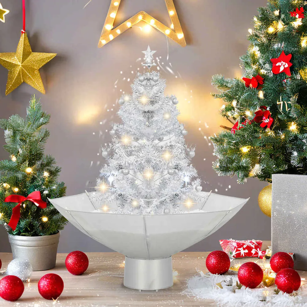 Árvore de Natal com neve base formato guarda-chuva 75 cm branco vidaXL