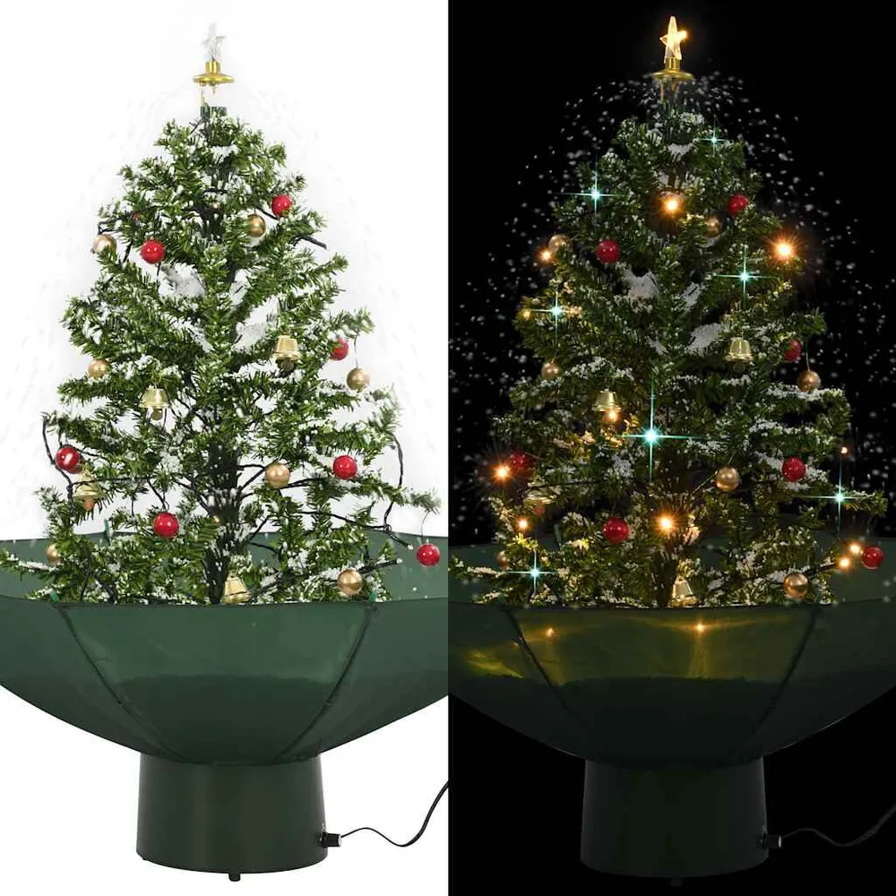 Árvore de Natal com neve base formato guarda-chuva 75 cm verde vidaXL