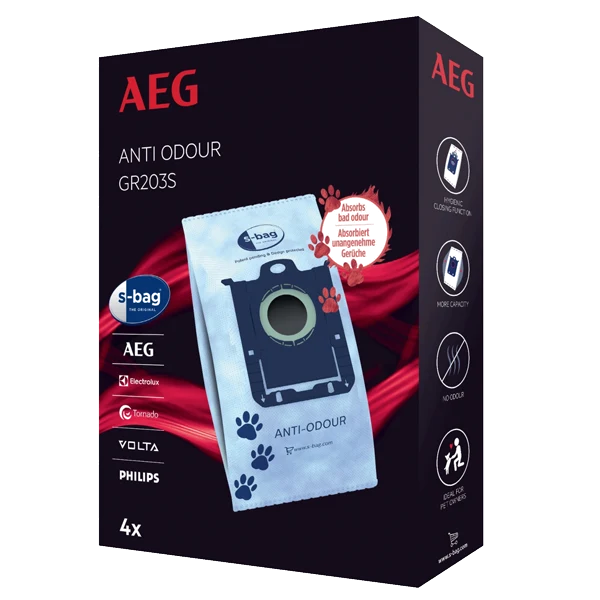 Sacos para Aspirador AEG Gr203s | S-Bag Anti-Odour, Pack 4 sacos | Alta Durabilidade |