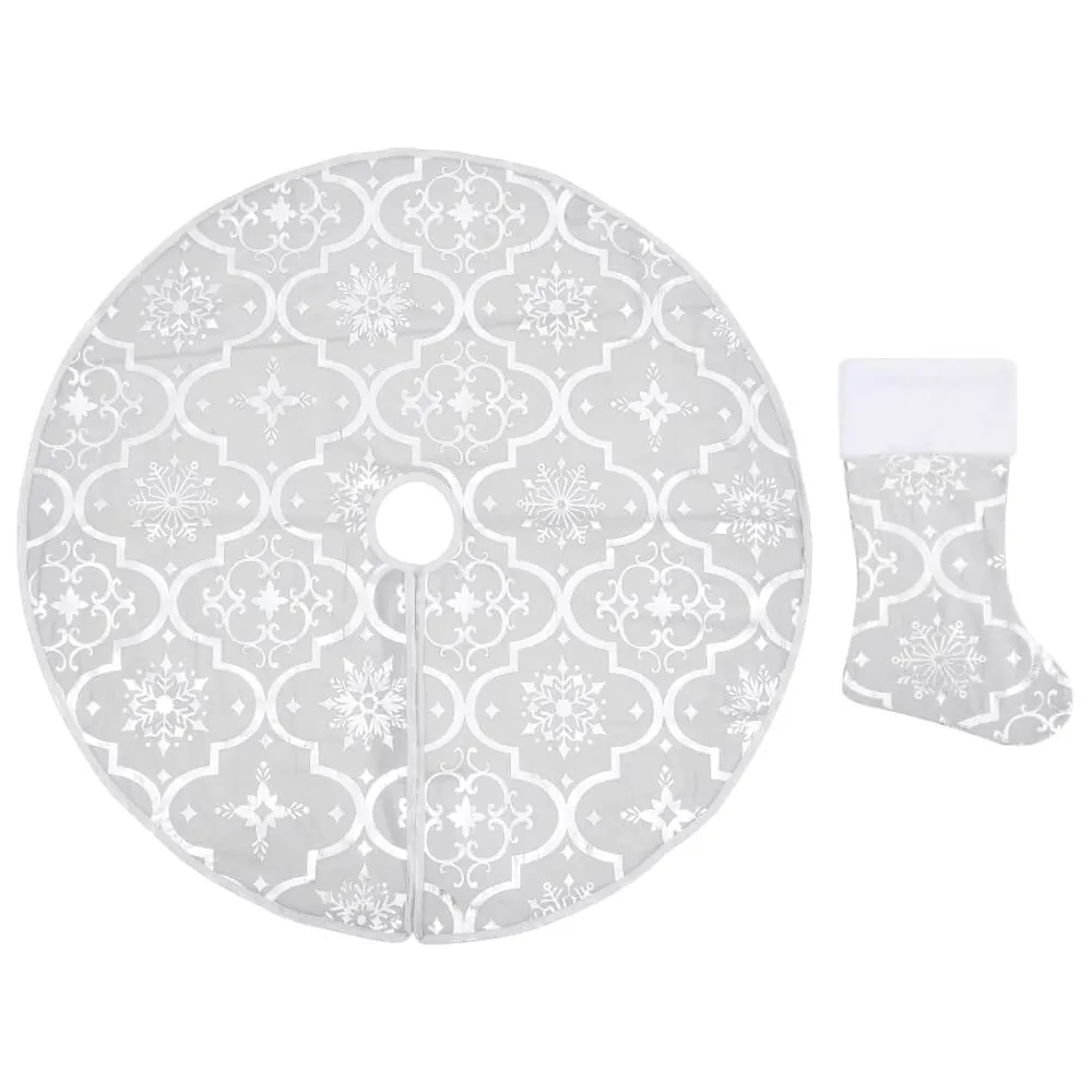 Saia de árvore de Natal luxuosa 90 cm com meia tecido branco em Poliéster Premium