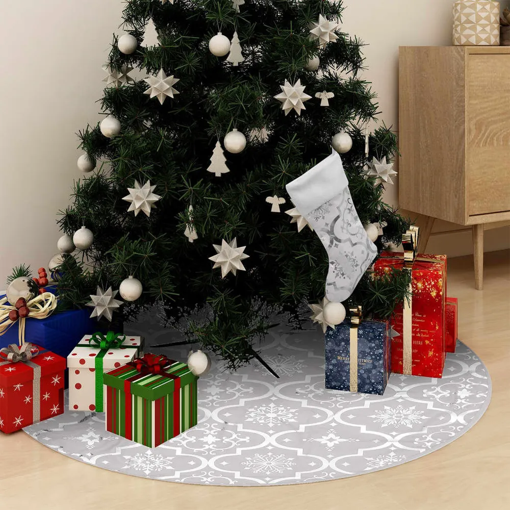 Saia de árvore de Natal luxuosa 90 cm com meia tecido branco em Poliéster Premium