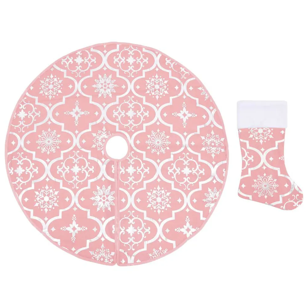 Saia de árvore de Natal luxuosa 122 cm com meia tecido rosa vidaXL