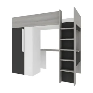 Estante de Arquivo Cama alta com armário e secretária 90 x 200 cm antracite e branco. NICOLAS