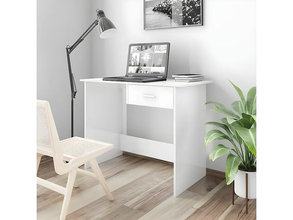 Madeira Maciç Secretária 100x50x76 cm contraplacado branco luminoso