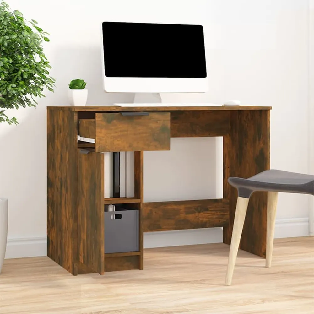Mesa Ajustável Secretária 100x50x75cm derivados de madeira cor carvalho fumado
