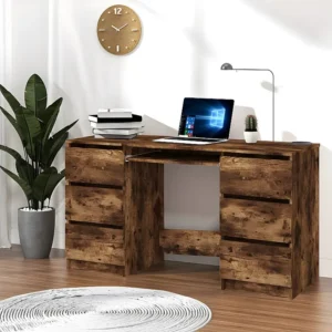 Mesa Ajustável Secretária 140x50x77 cm derivados de madeira carvalho fumado