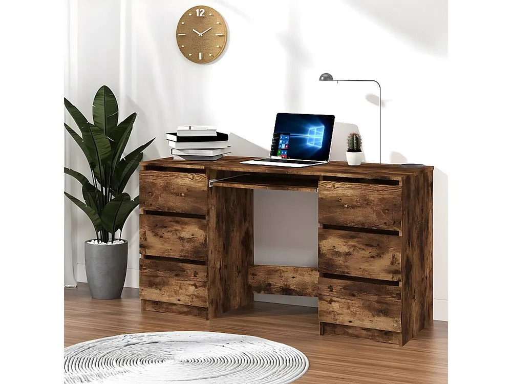 Mesa Ajustável Secretária 140x50x77 cm derivados de madeira carvalho fumado