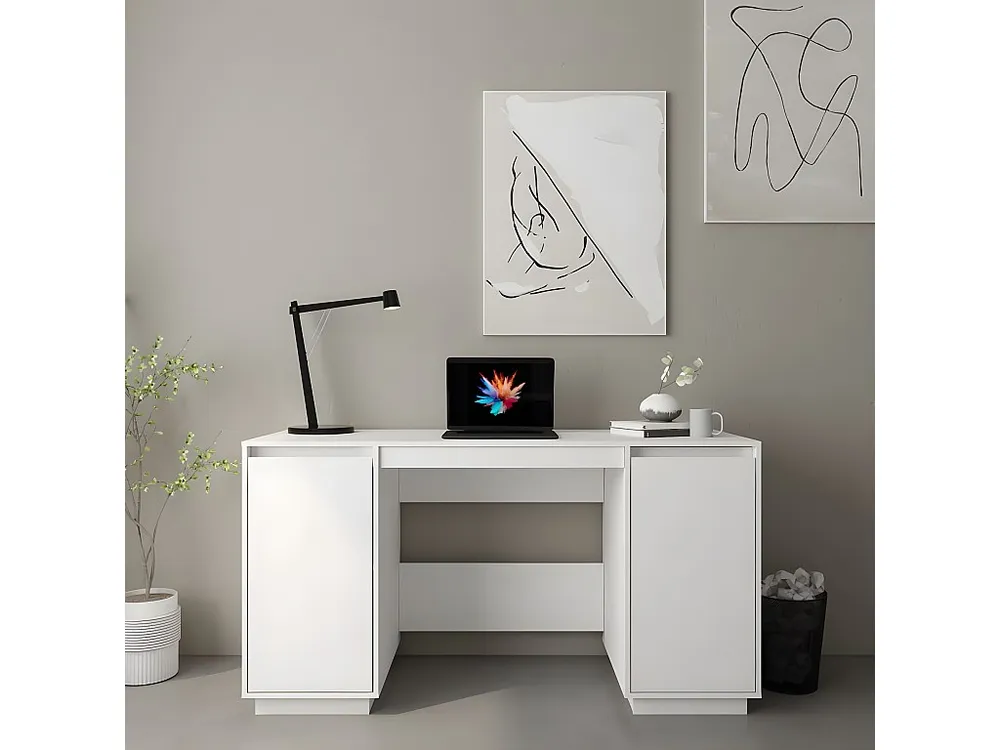 Móvel Compacto Secretária 140x50x75 cm madeira de pinho maciç branco