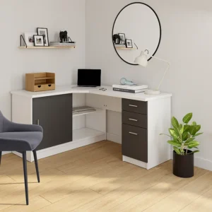 Móvel Compacto Secretária NORWY - 2 portas e 2 gavetas - Branco e Cinza