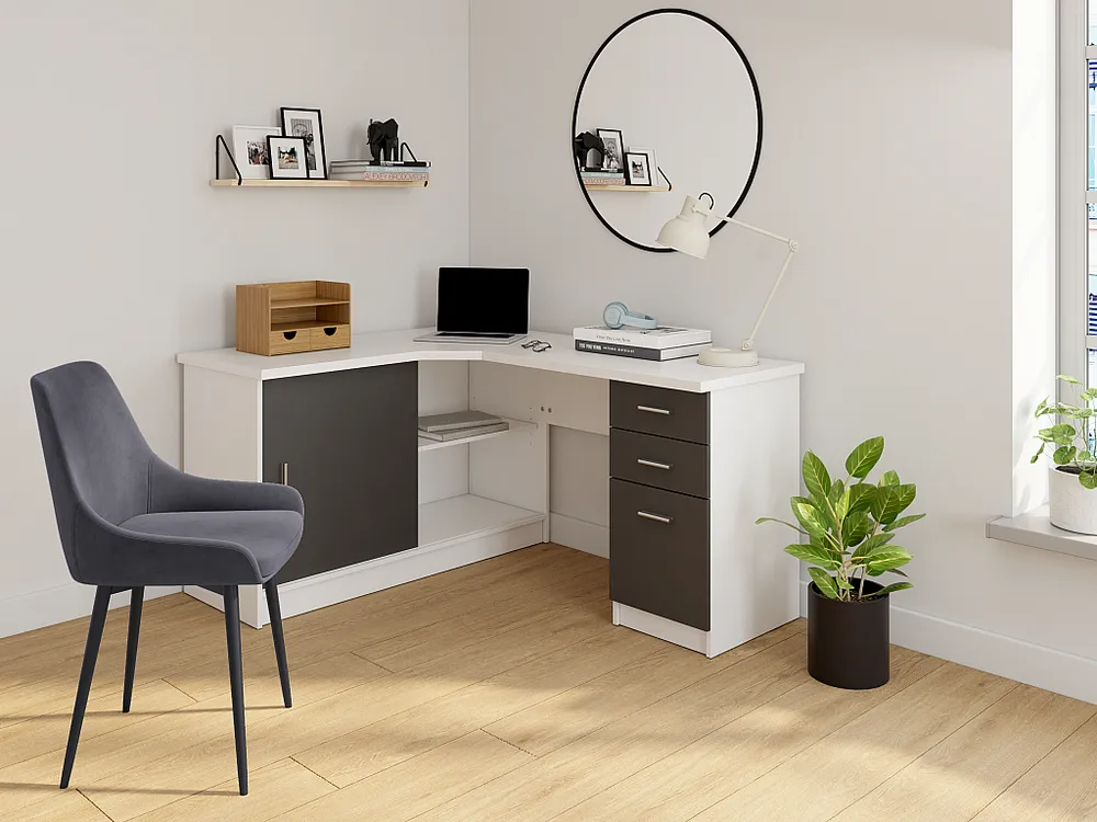 Móvel Compacto Secretária NORWY - 2 portas e 2 gavetas - Branco e Cinza