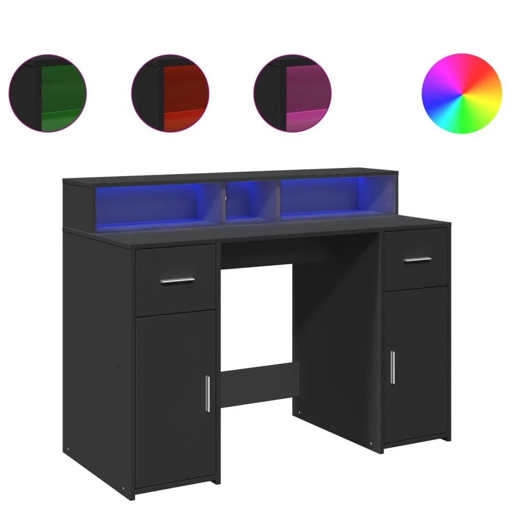 Organizador de Cabos Secretária com luzes LED 120x55x91 cm derivados de madeira preto