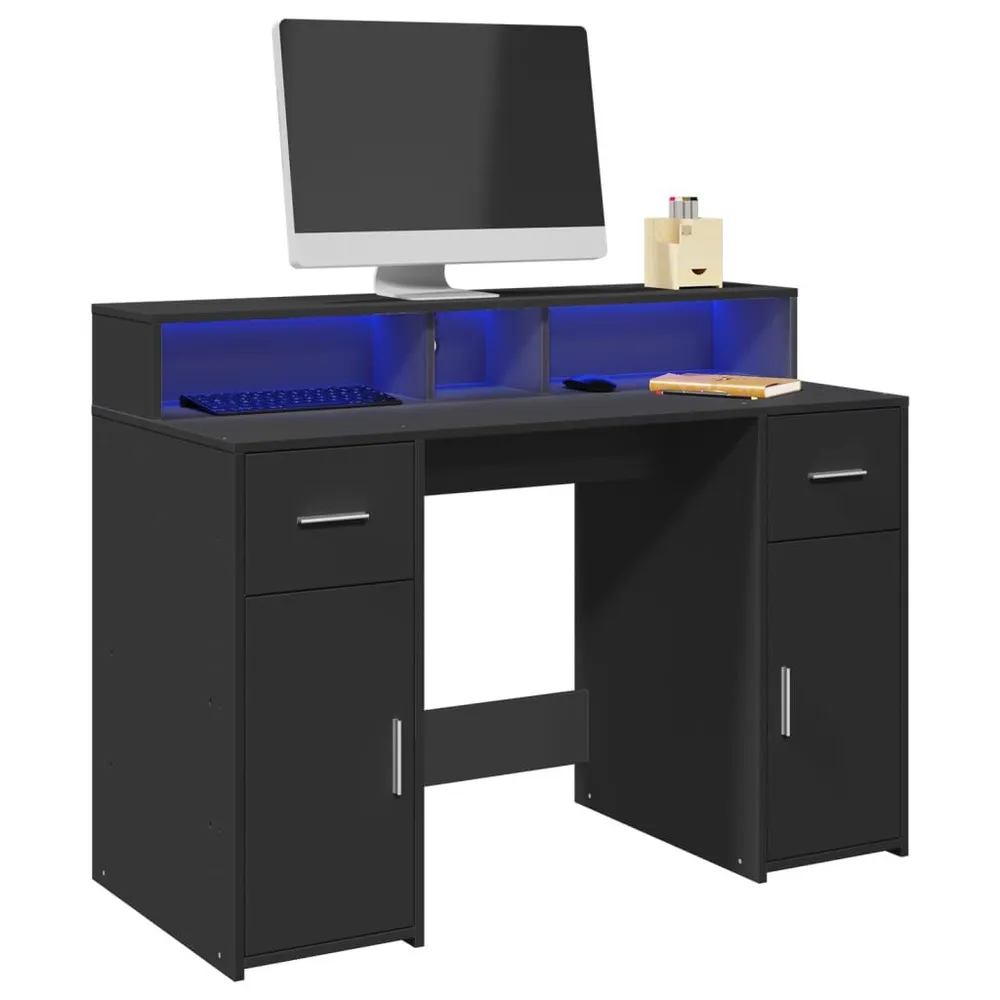 Organizador de Cabos Secretária com luzes LED 120x55x91 cm derivados de madeira preto