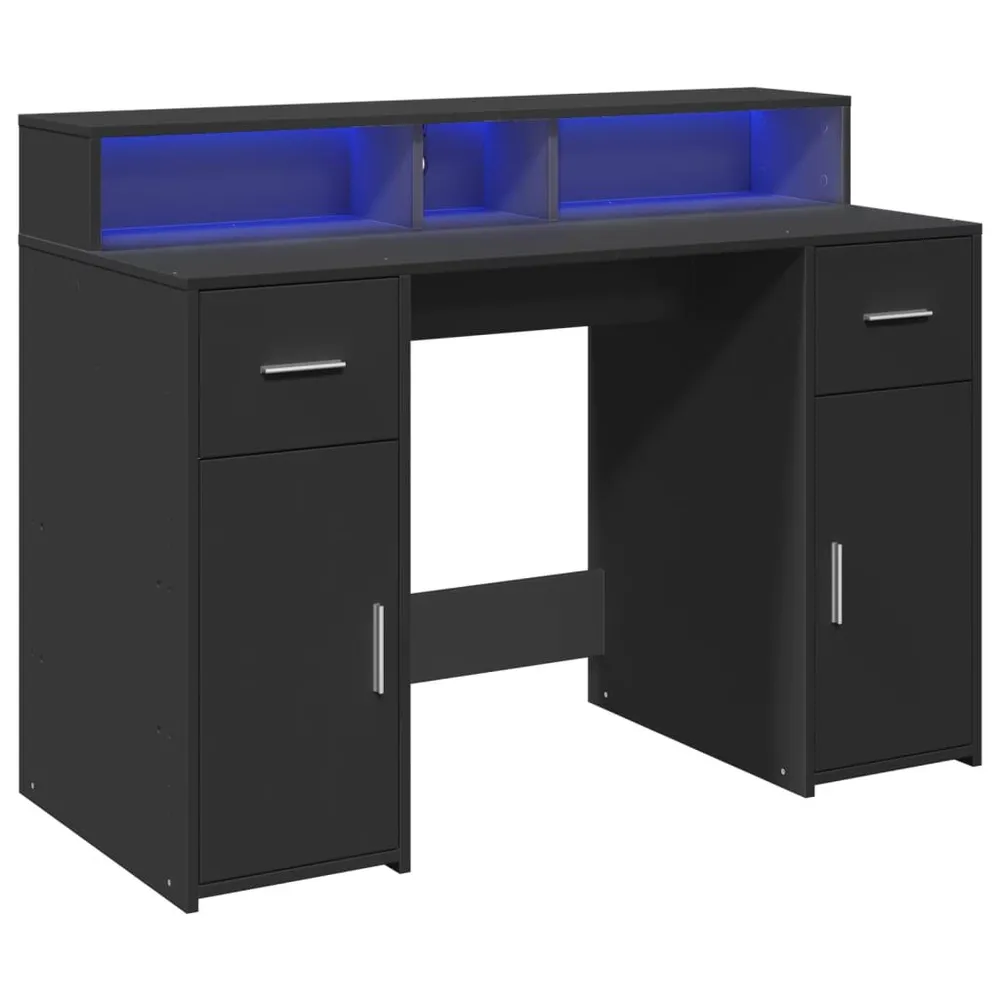 Organizador de Cabos Secretária com luzes LED 120x55x91 cm derivados de madeira preto