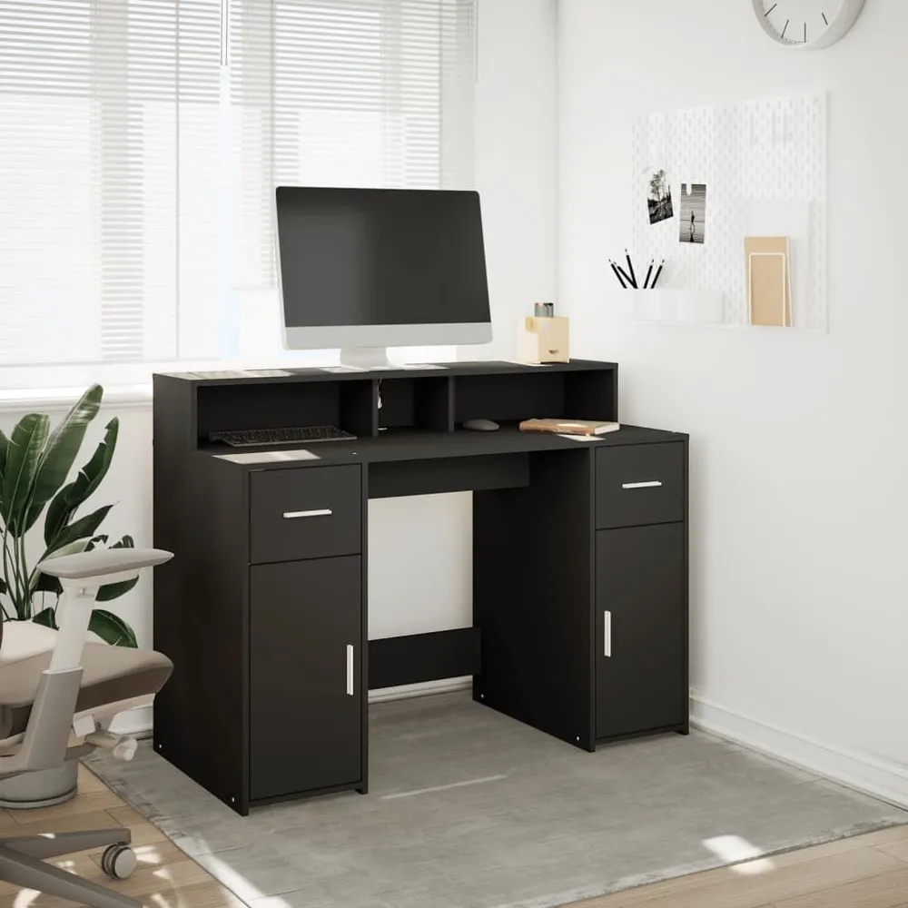 Organizador de Cabos Secretária com luzes LED 120x55x91 cm derivados de madeira preto