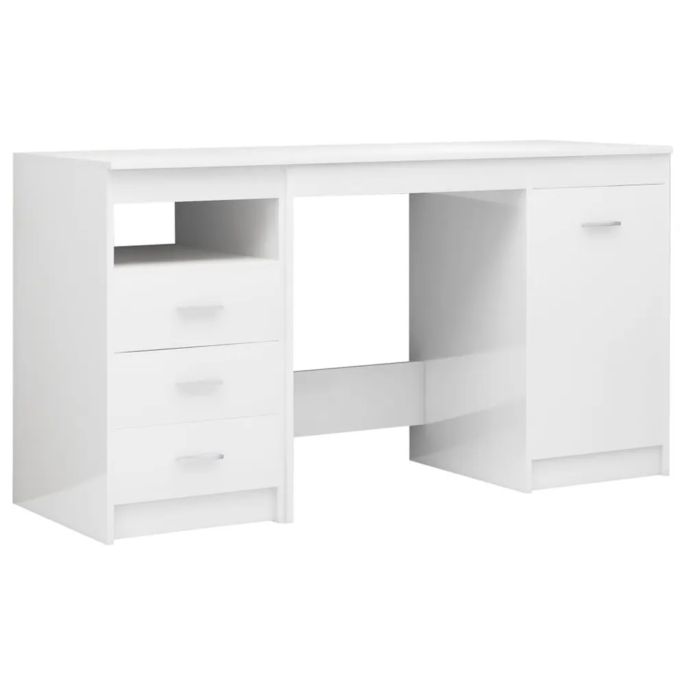 Secretária 140x50x76 cm contraplacado branco cintilante Altura Ajustável