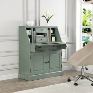 Secretária CLEORE - Estilo charme - Pinho e MDF - Verde amêndoa | Entrega Rápida